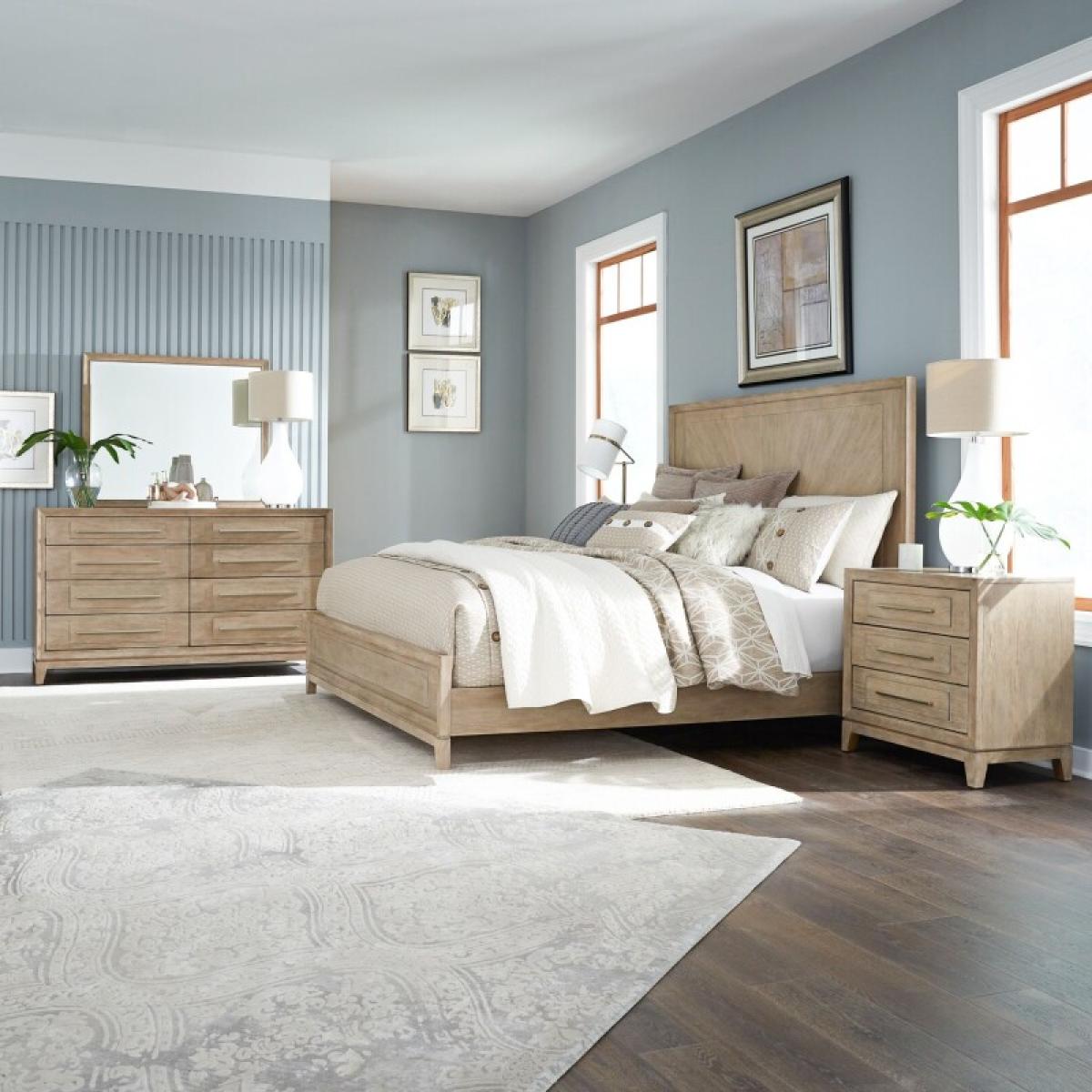 King Panel Bed, Dresser & Mirror, Night Stand - Image 2