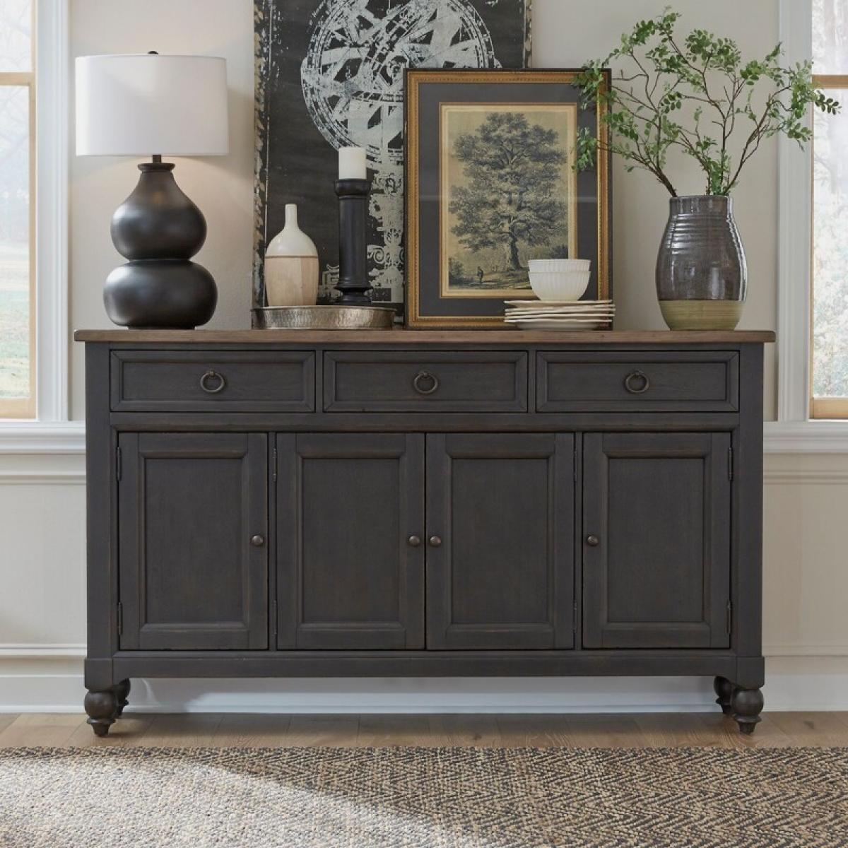 1b8bf5776fd681a1d3ad8aa5589eea76 Americana Farmhouse Hall Buffet- Black - Image 1