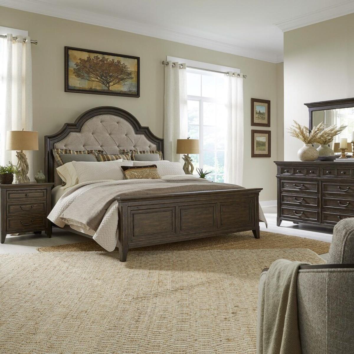 King California Uph Bed, Dresser & Mirror, Night Stand - Image 2
