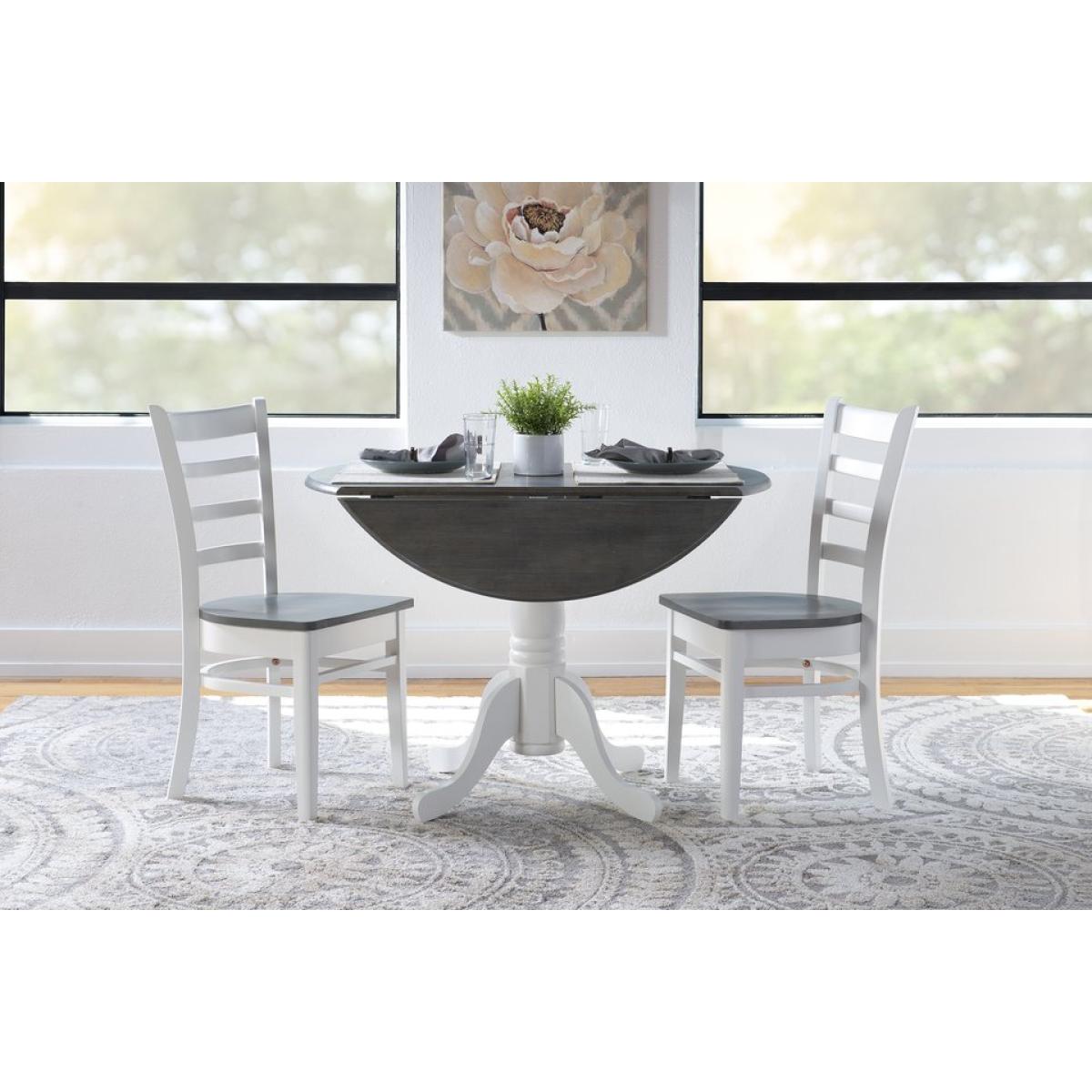 Dining Essentials -Round Drop Leaf Pedestal Table in Heather Gray & White - Image 3