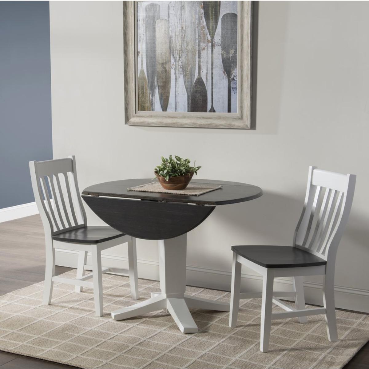 2b226cf5252cade35dec3907bfb4bc57 Dining Essentials - 42" Round Drop Leaf Top in Heather Gray w/ 30"H Aria Pedestal in Pure White - T08-23B - Image 1