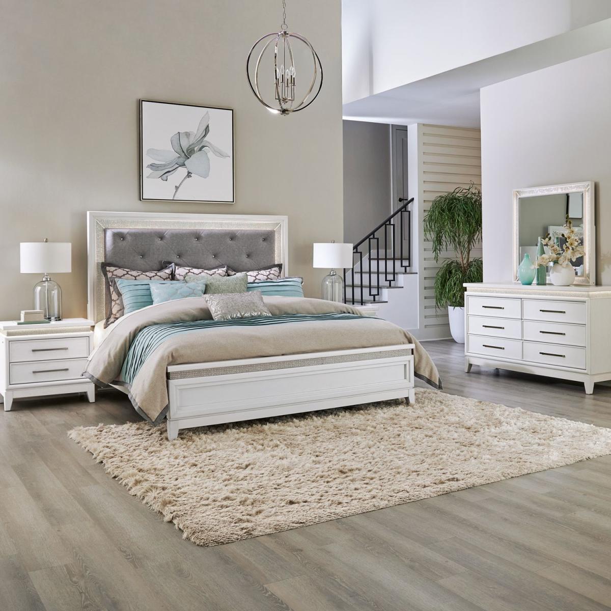 King California Uph Bed, Dresser & Mirror, Night Stand - Image 2