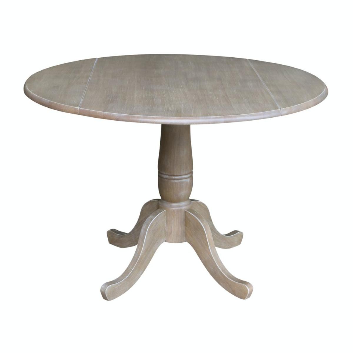 2d24d7b56add51992f2b759ad4c4afd4 Dining Essentials - 42" Drop Leaf Table Top w/ 30" H Traditional Pedestal in Taupe Gray - Image 1