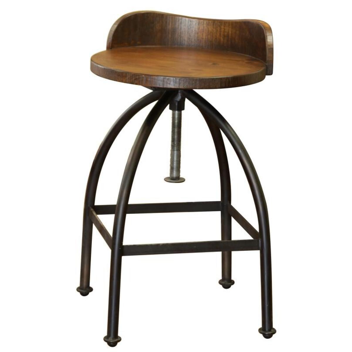 Wooden Seat Adjustable 24-30" Swivel Iron Base Barstool - Pueblo - Image 2