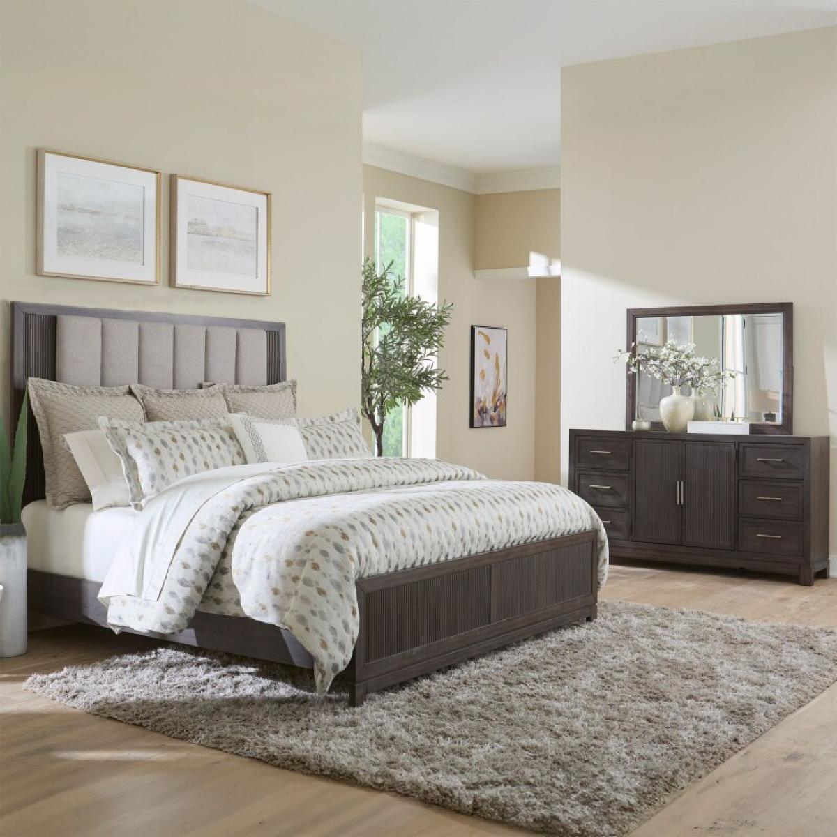 Opt Queen Uph Bed, Dresser & Mirror - Image 2