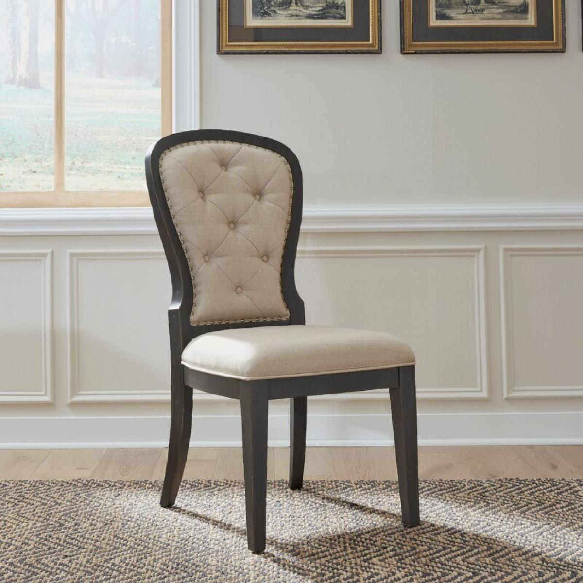 Americana Farmhouse Uph Tufted Back Side Chair - Black - Image 2
