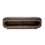 Wooden bench with a cushioned seat and open storage underneath. - Balam
