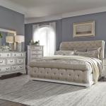 King Uph Sleigh Bed, Dresser & Mirror, Chest