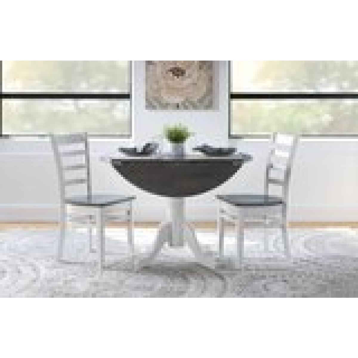 Dining Essentials -Round Drop Leaf Pedestal Table in Heather Gray & White - Image 5