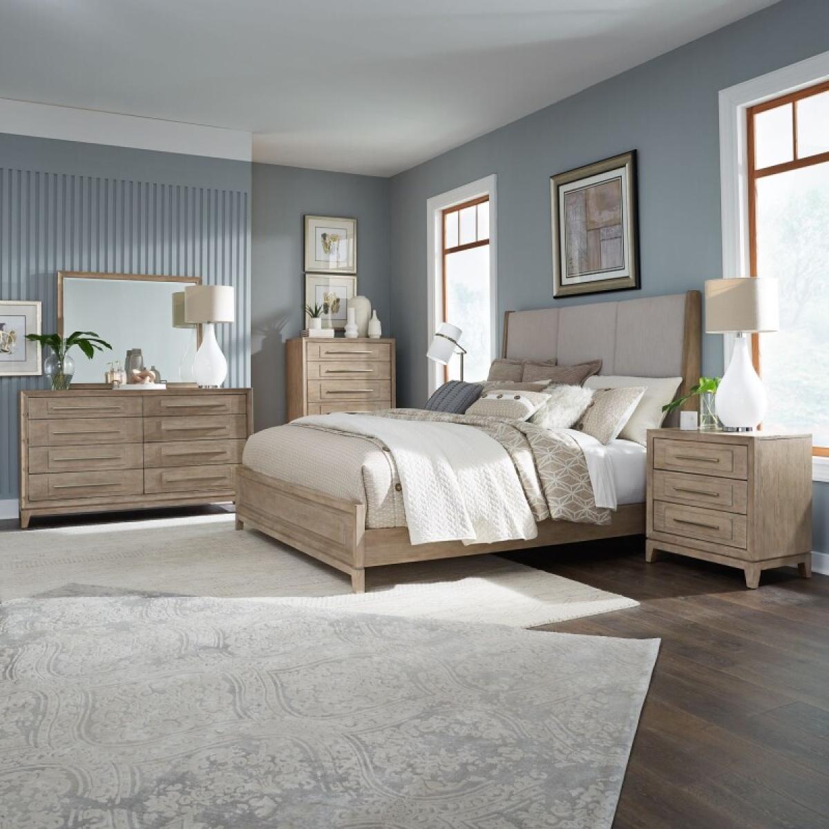 King Uph Bed, Dresser & Mirror, Chest, Night Stand - Image 2
