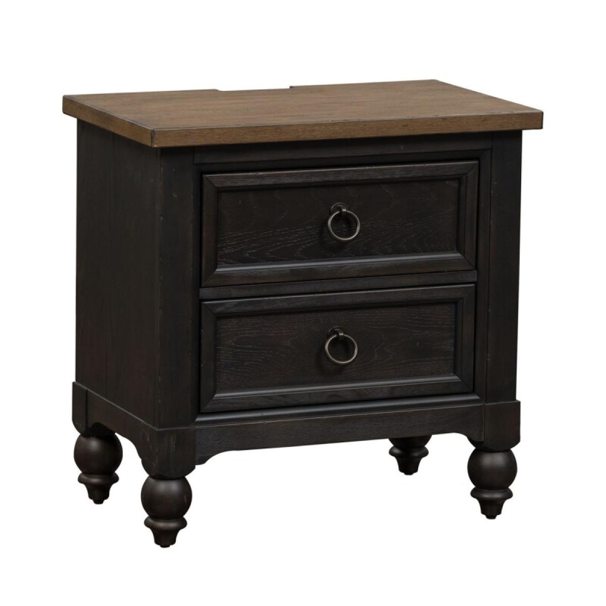 Americana Farmhouse 2 Drawer Night Stand w/ Charging Station - Black - Image 3