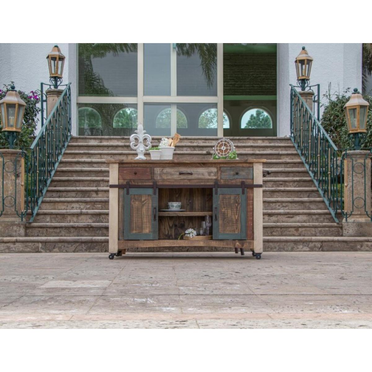 3 Drawer, 2 Sliding Doors, 4 Mesh Doors Wood Island - Antique - Image 4