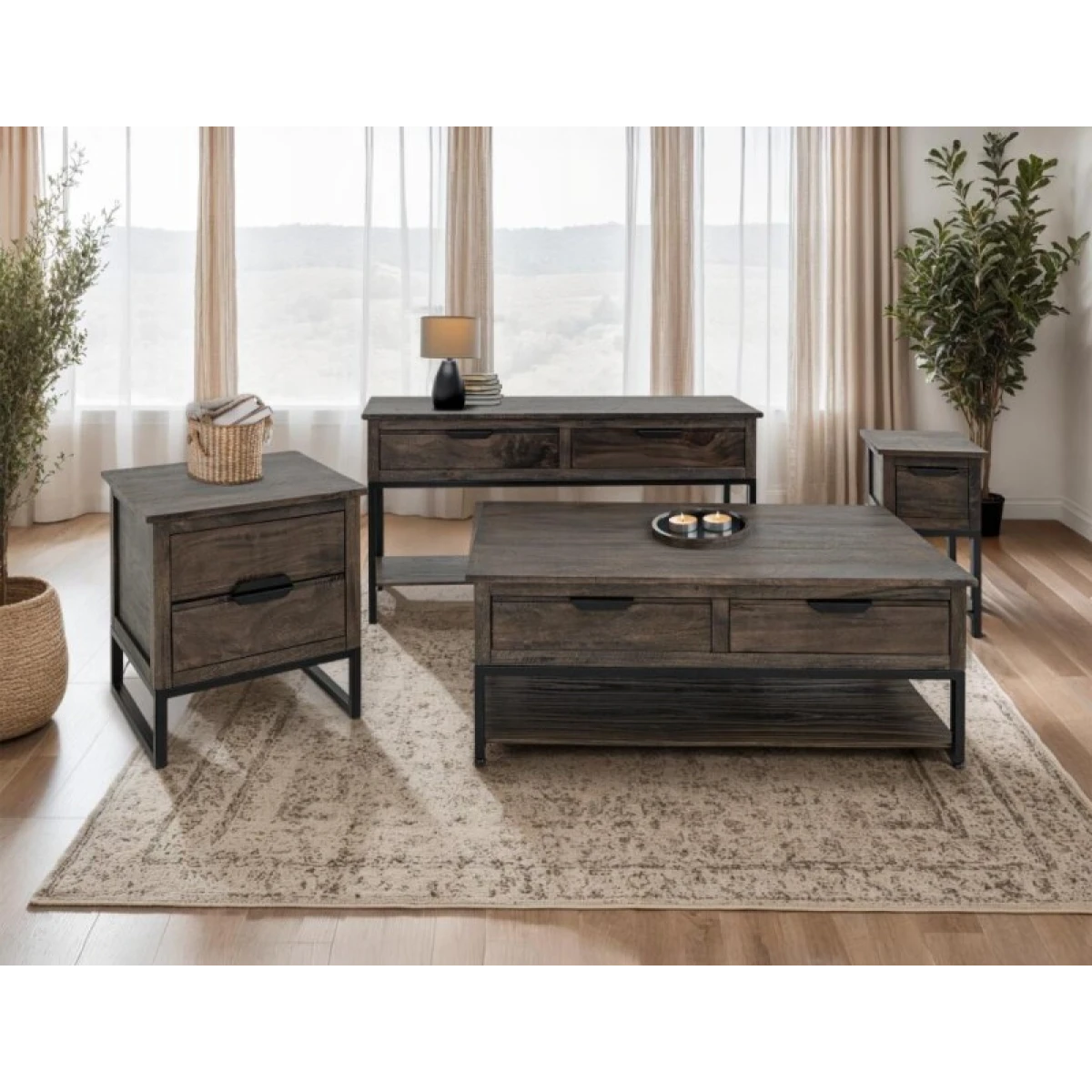 Dark Mita 4 Drawer, 1 Shelf Cocktail Table - Image 3