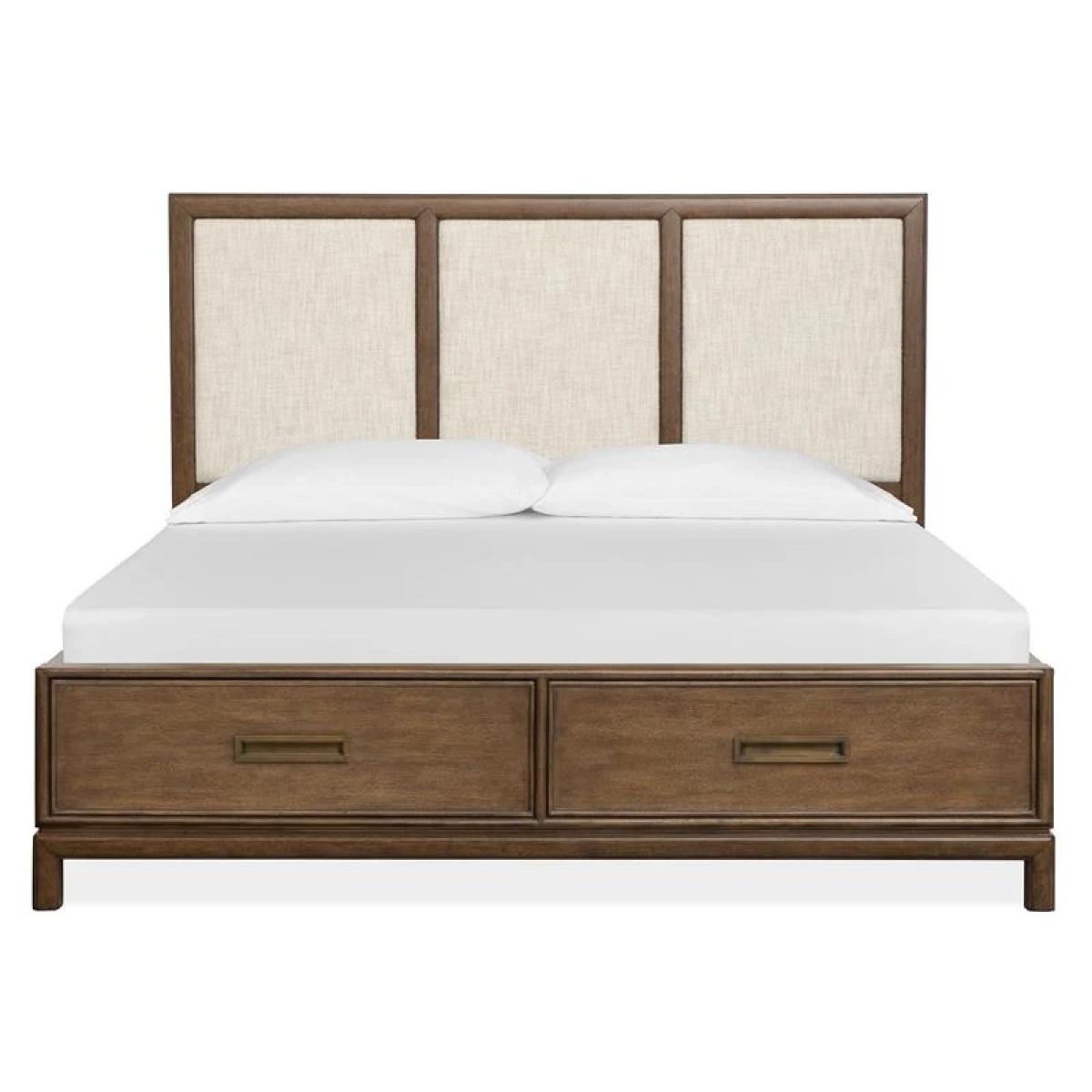 Ridgefield B6436-55A Complete Queen Panel Storage Bed w/Upholstered Headboard - Image 2