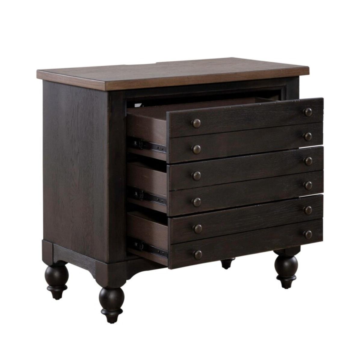 Americana Farmhouse Bedside Chest w/ Charging Station - Black - Image 8