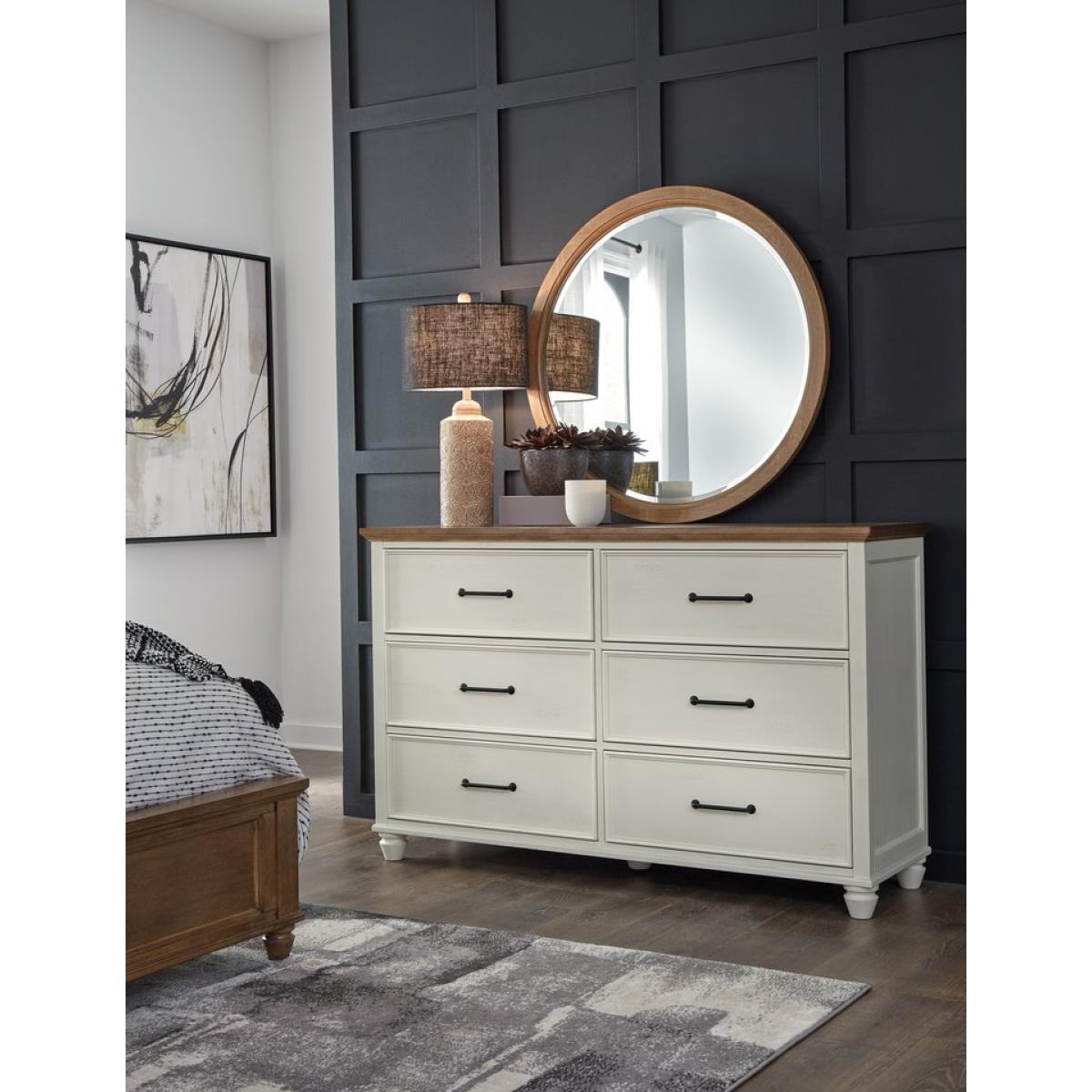 Vista Bedroom - Vista 6 Drawer Dresser and Vista Round Mirror in Hickory and Shell - BD79-1506 - Image 2