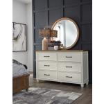 Vista Bedroom - Vista 6 Drawer Dresser and Vista Round Mirror in Hickory and Shell - BD79-1506