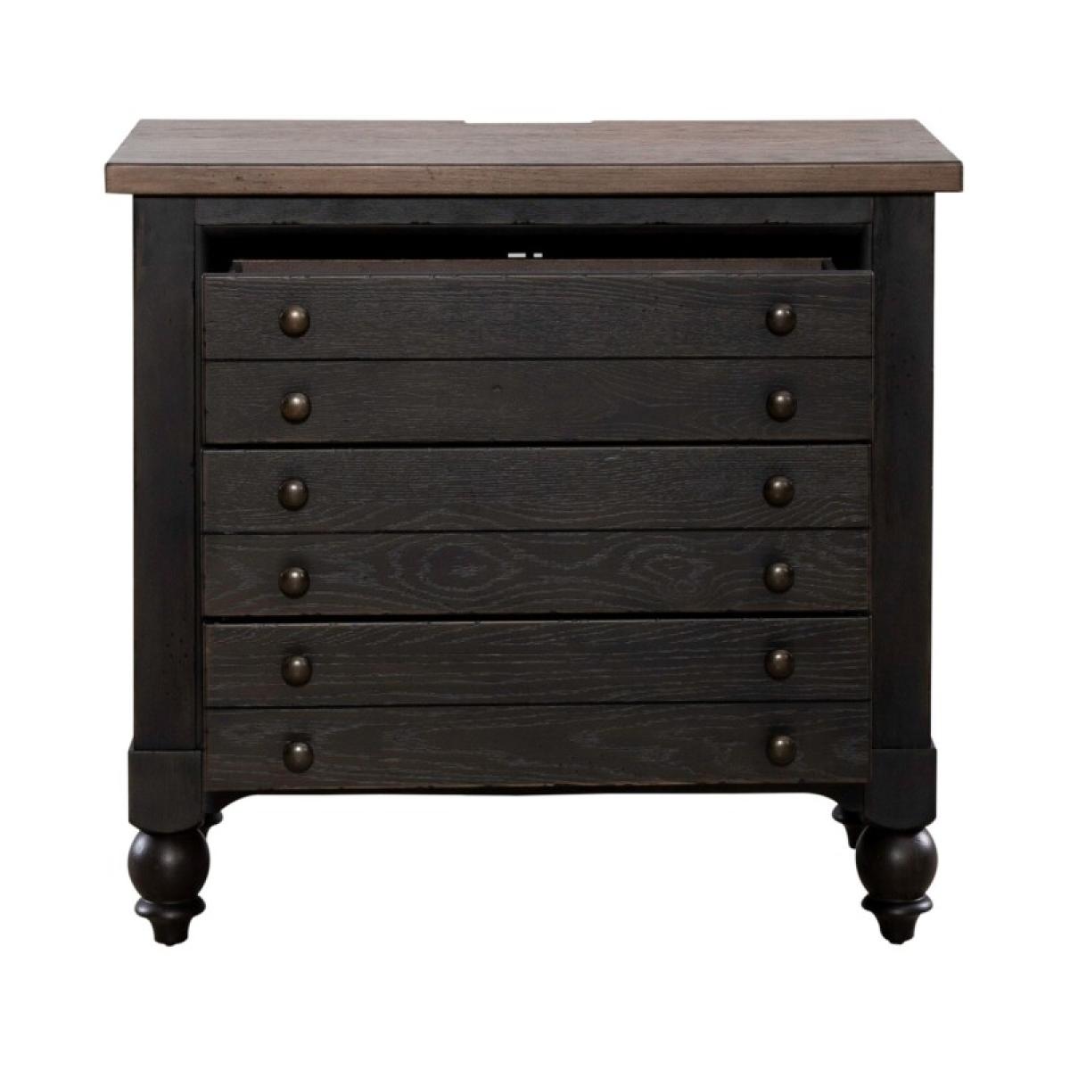 Americana Farmhouse Bedside Chest w/ Charging Station - Black - Image 9