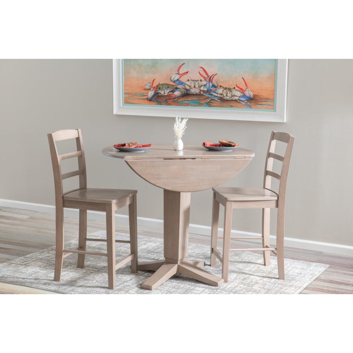 4256f2d02030c3f59d8c780c2c31954d Dining Essentials - 42"Round Drop Leaf Top w/36"H Aria Pedestal in Taupe Gray - T09-42DPT - Image 1