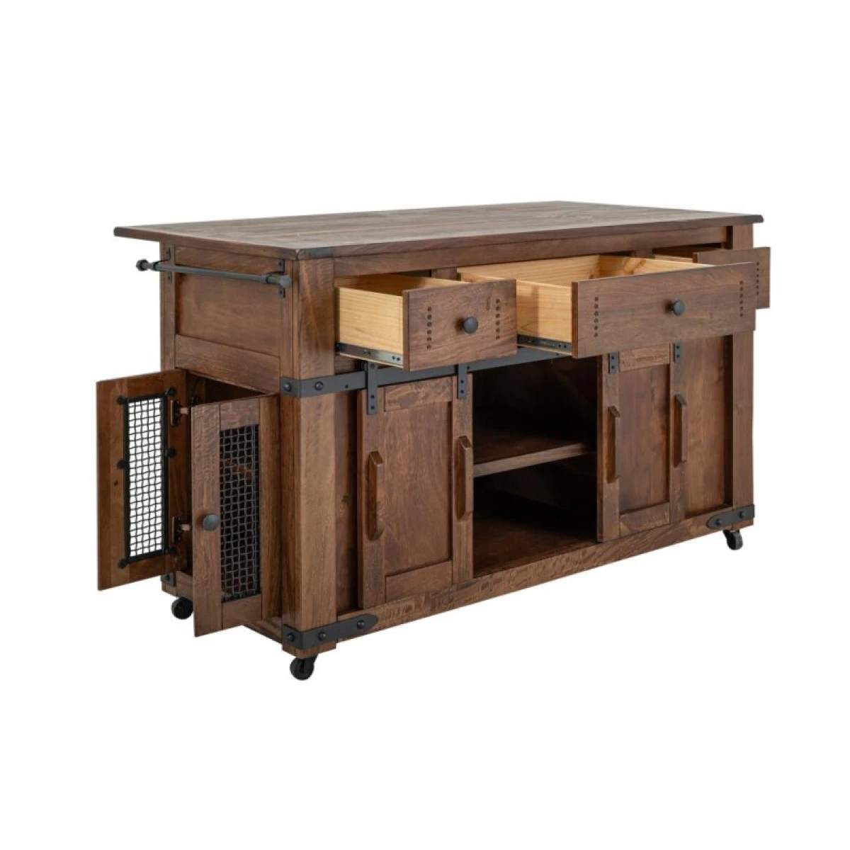 Parota 3 Drawer 4 Doors 2 Sliding Doors Wood Island - Image 4