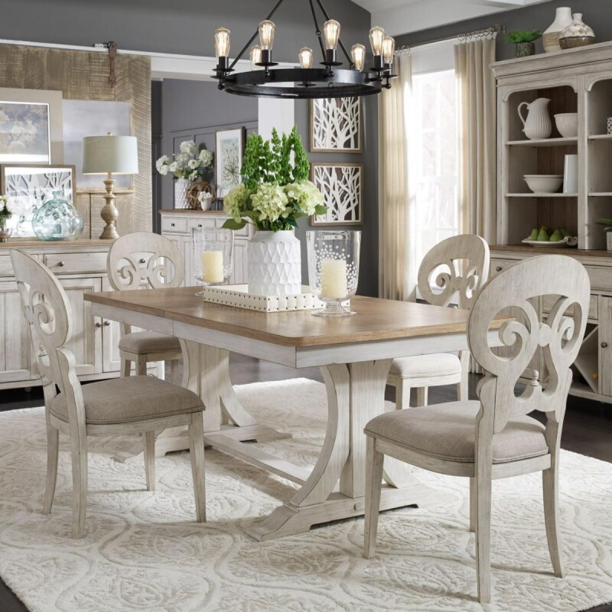Farmhouse Reimagined 5 Piece Trestle Table Set - Image 2