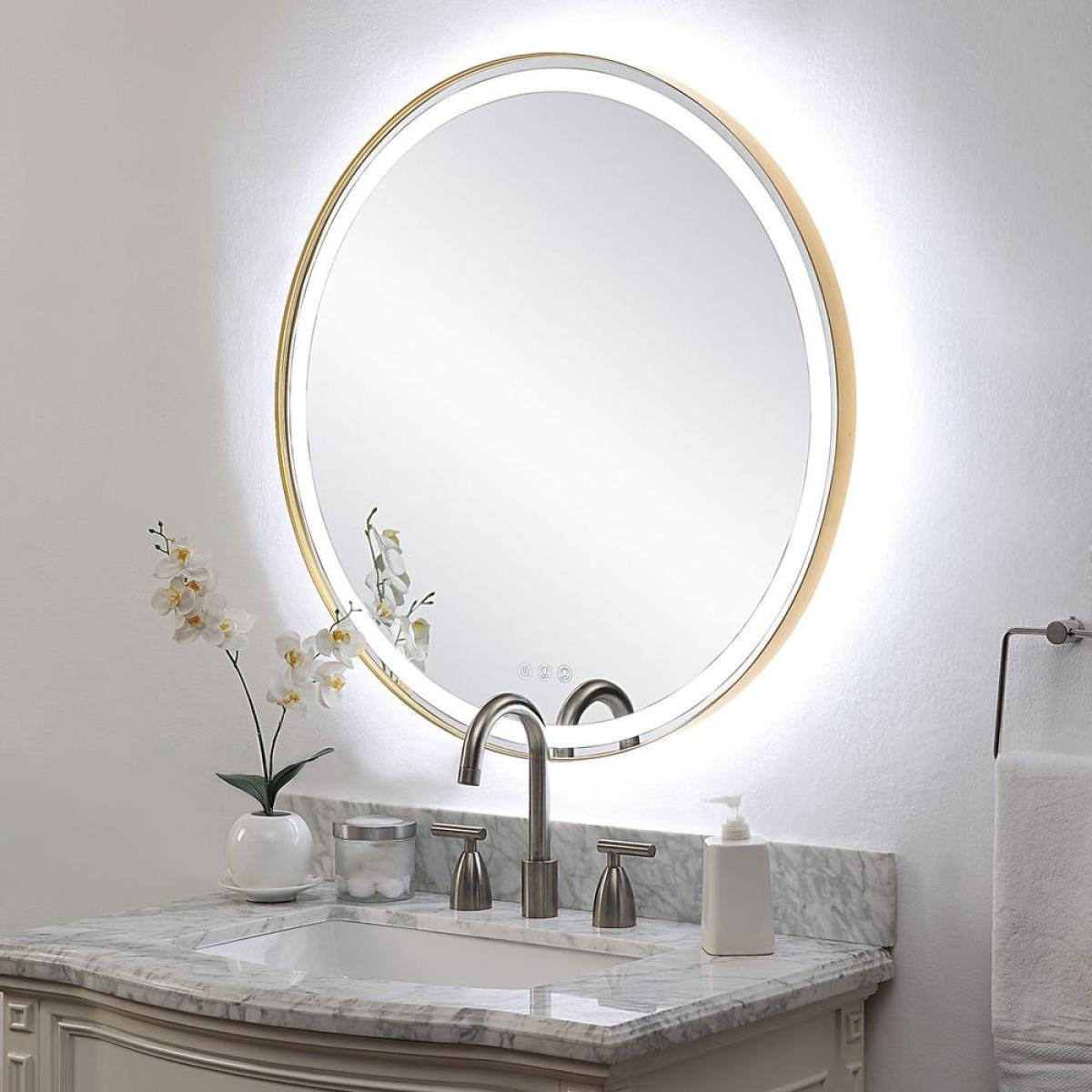 Crofton Lighted Round Mirror, Brass - Image 6