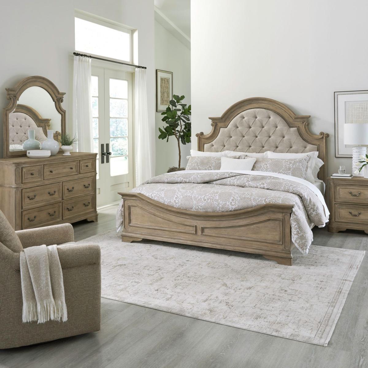 King California Uph Bed, Dresser & Mirror, Night Stand - Image 2