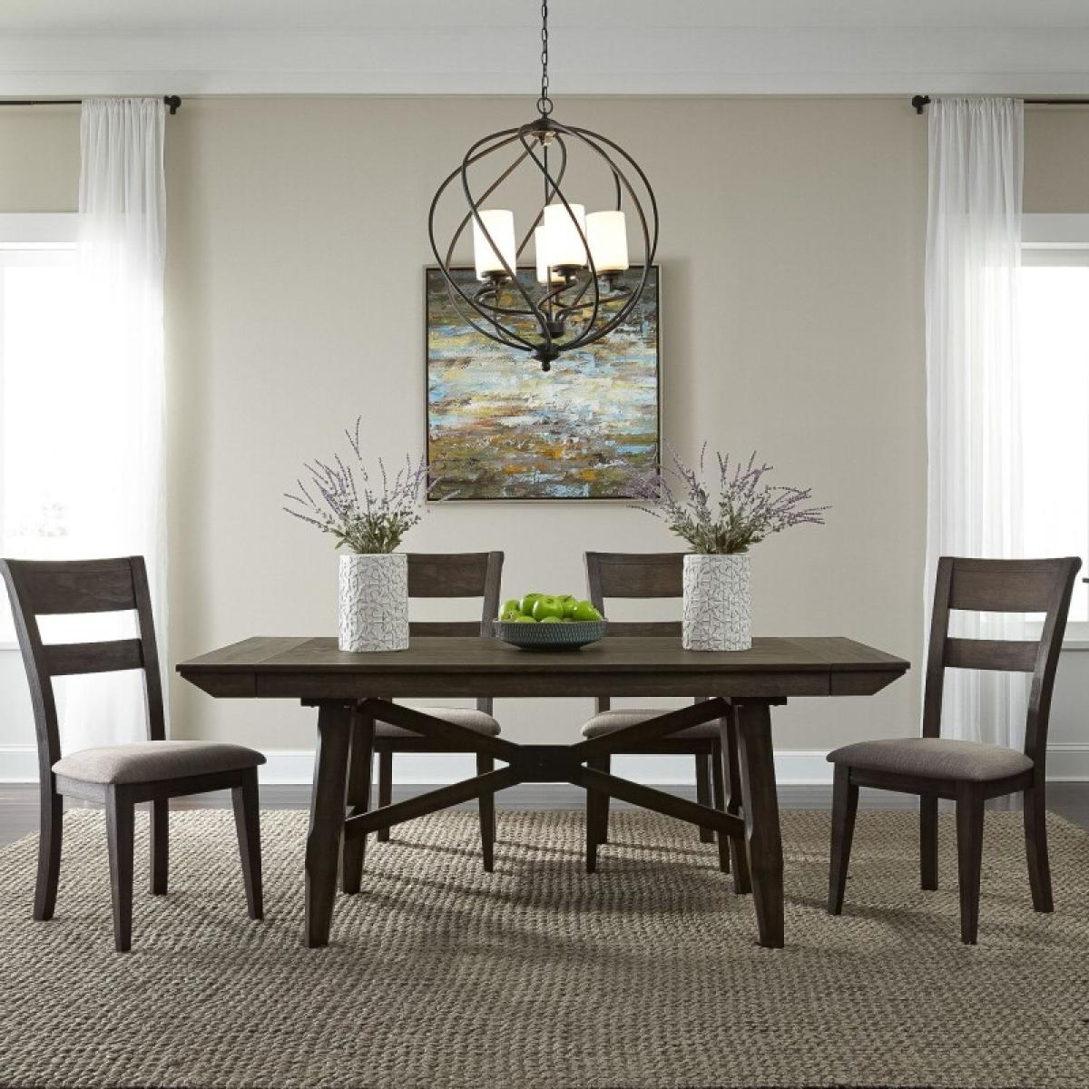 Double Bridge 5 Piece Trestle Table Set - Image 2