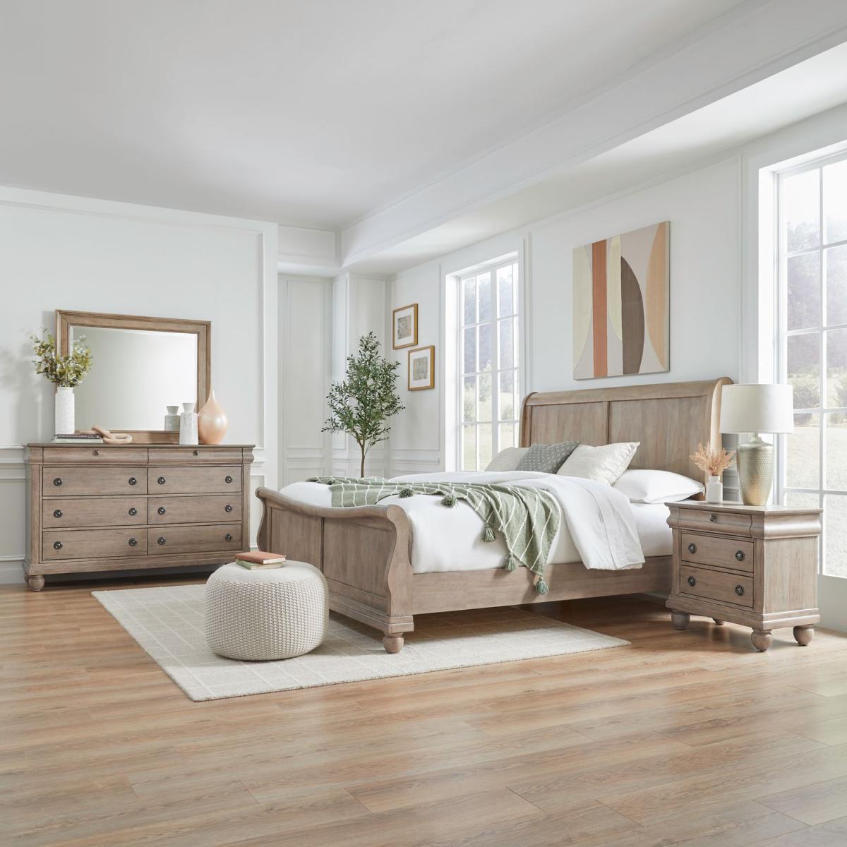 King California Sleigh Bed, Dresser & Mirror, Night Stand - Image 2
