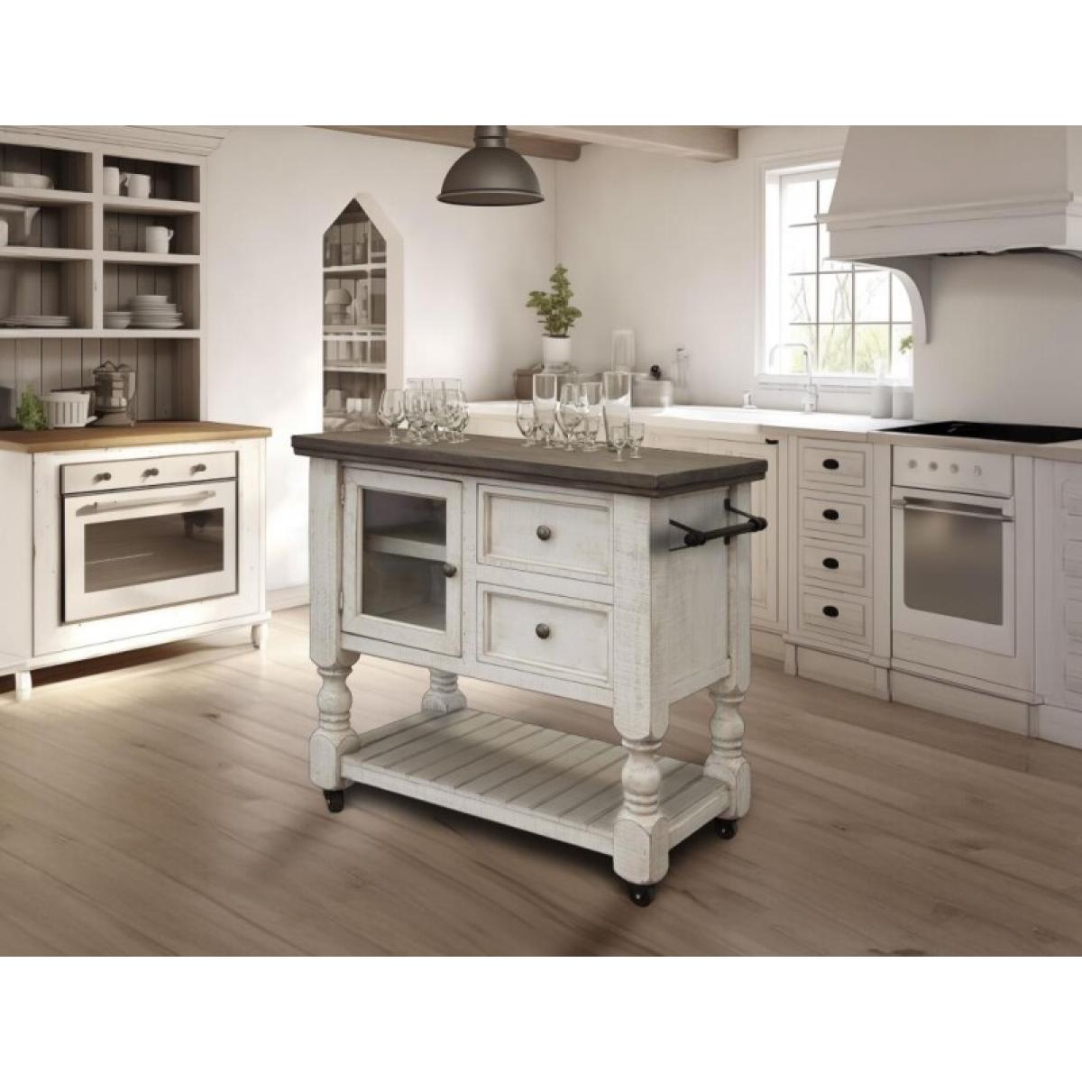 Stone 2 Drawer, 1 Glass Door Kitchen Island - Image 4