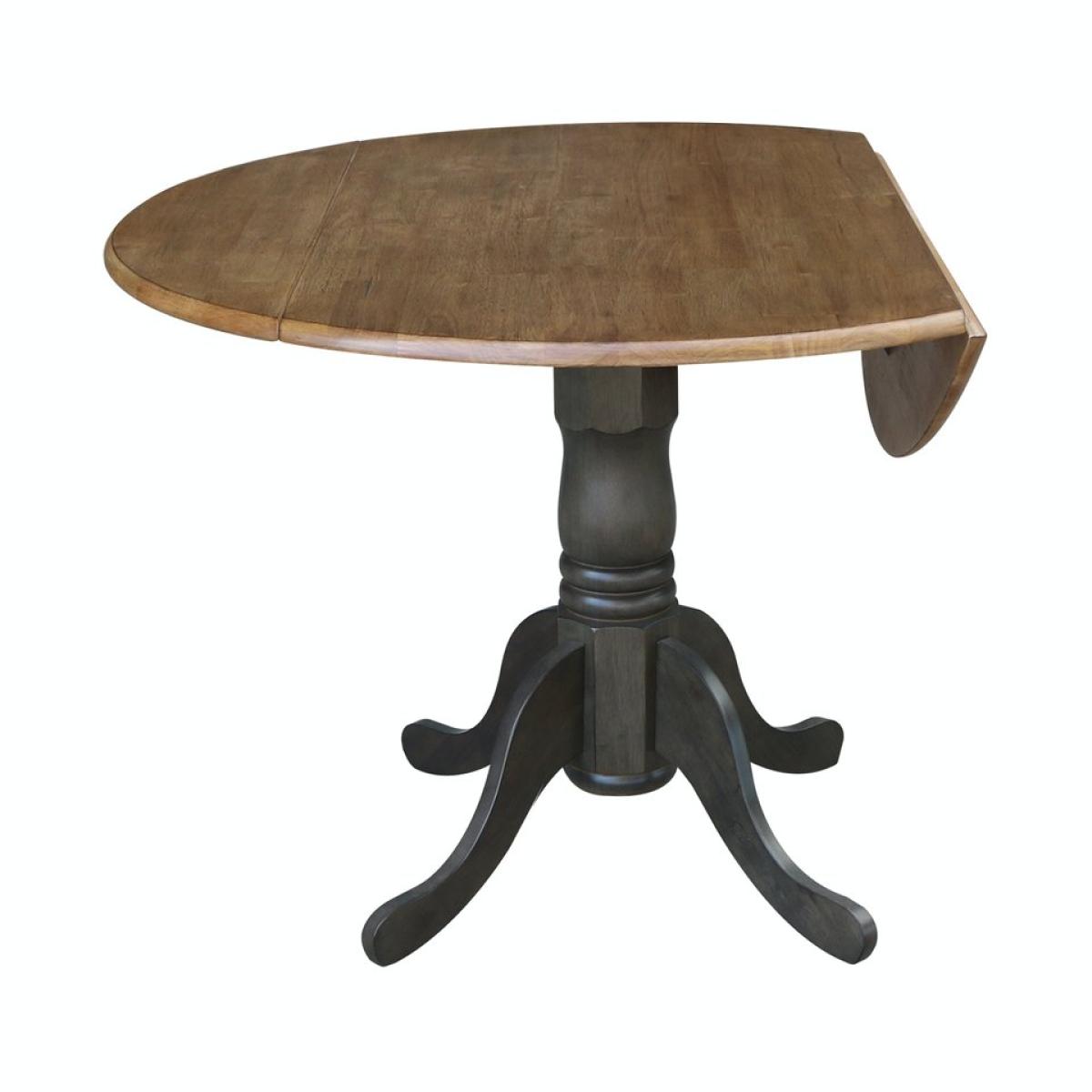 Dining Essentials - Round Drop Leaf Pedestal Table in Hickory & Coal - Image 2