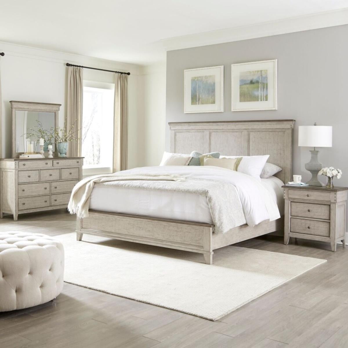 King Panel Bed, Dresser & Mirror, Night Stand - Image 2
