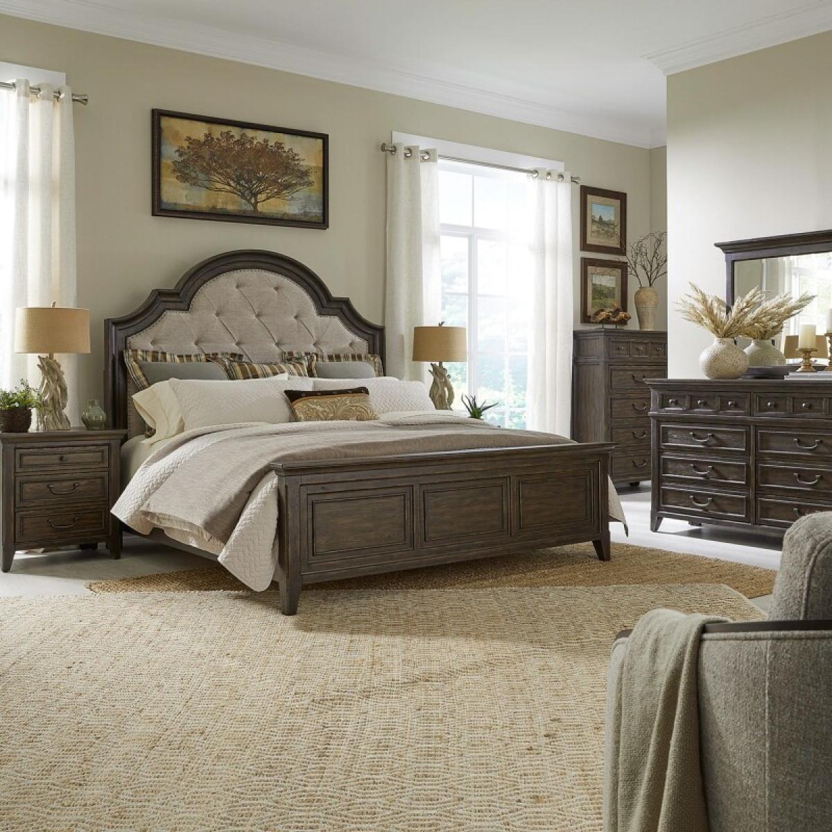 King Uph Bed, Dresser & Mirror, Chest, Night Stand - Image 2