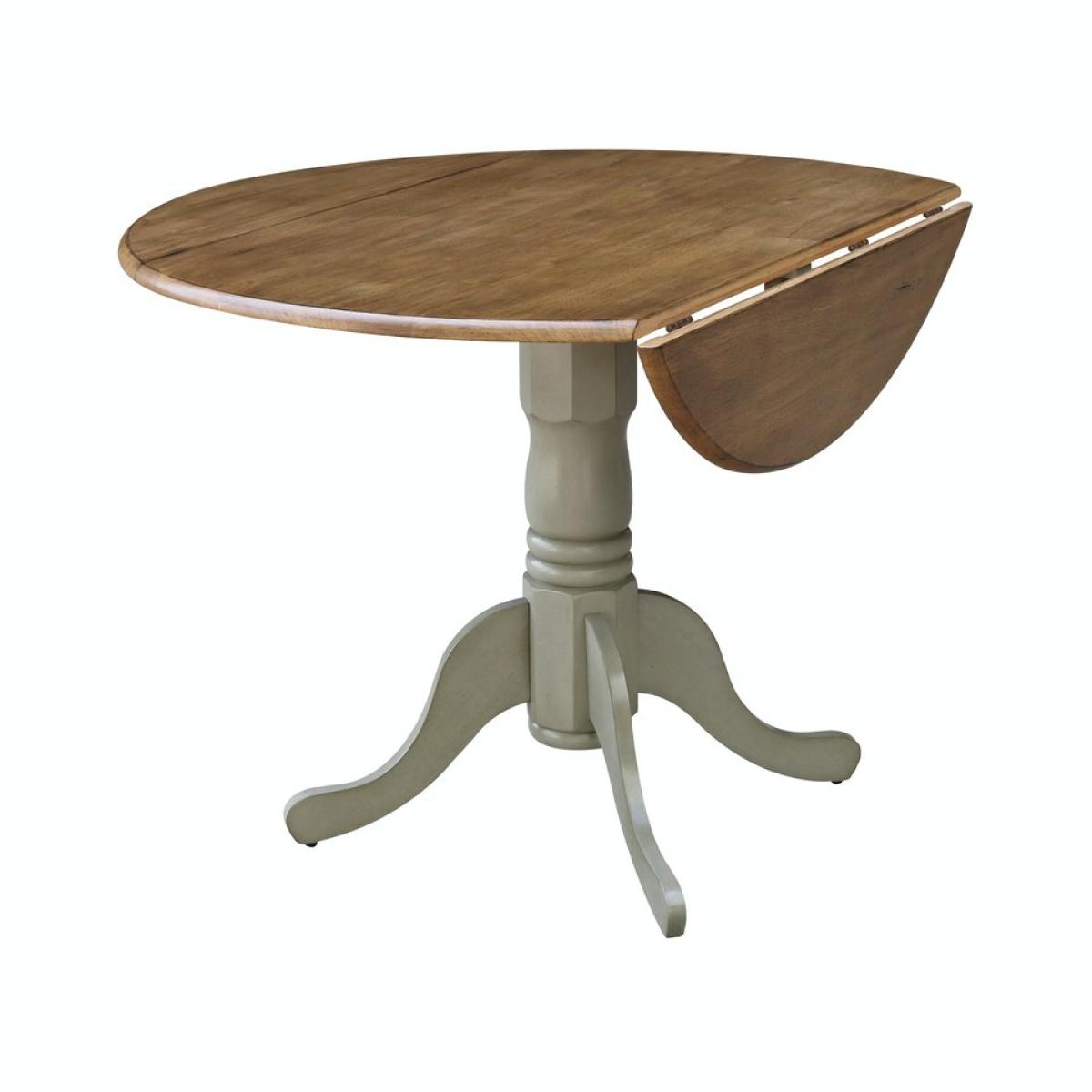 Dining Essentials - Round Drop Leaf Pedestal Table in Hickory & Stone - Image 2