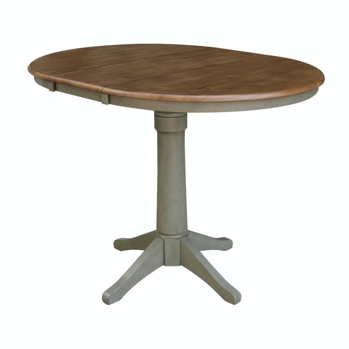 69412f3c9a2e33bdddea5355f7acdeb3 Dining Essentials - 36" Extension Table Top w/36"H Transitional Pedestal w/ Extension in Hickory/Stone - Image 1
