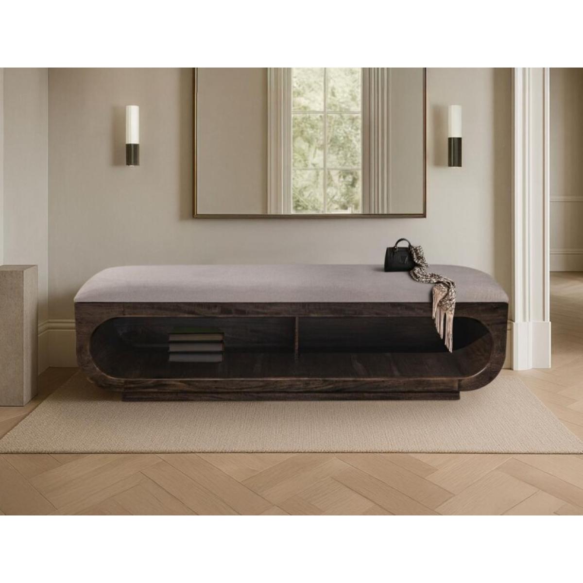 Balam Wooden bench with a cushioned seat and open storage underneath. - Image 3