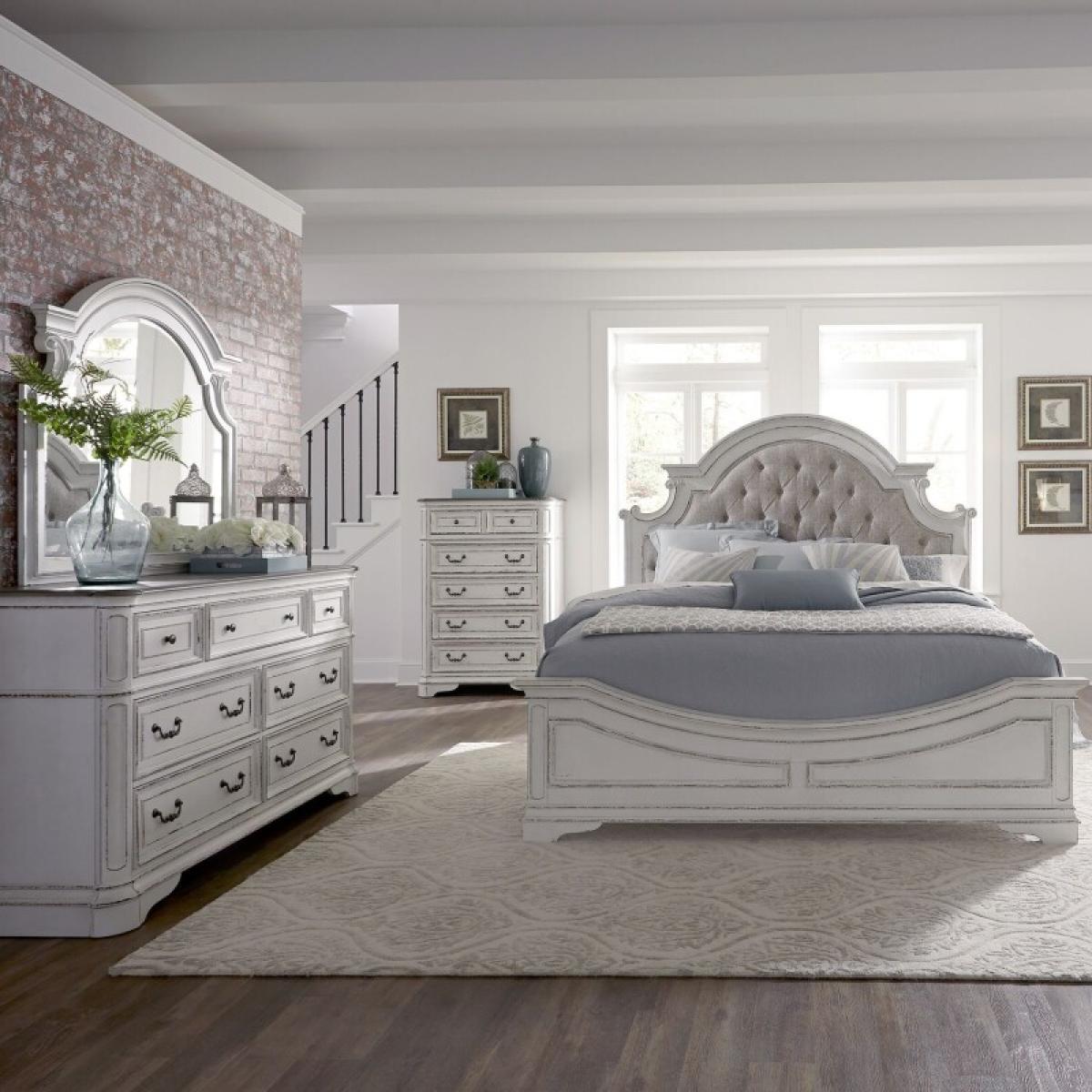 King Uph Bed, Dresser & Mirror, Chest - Image 2