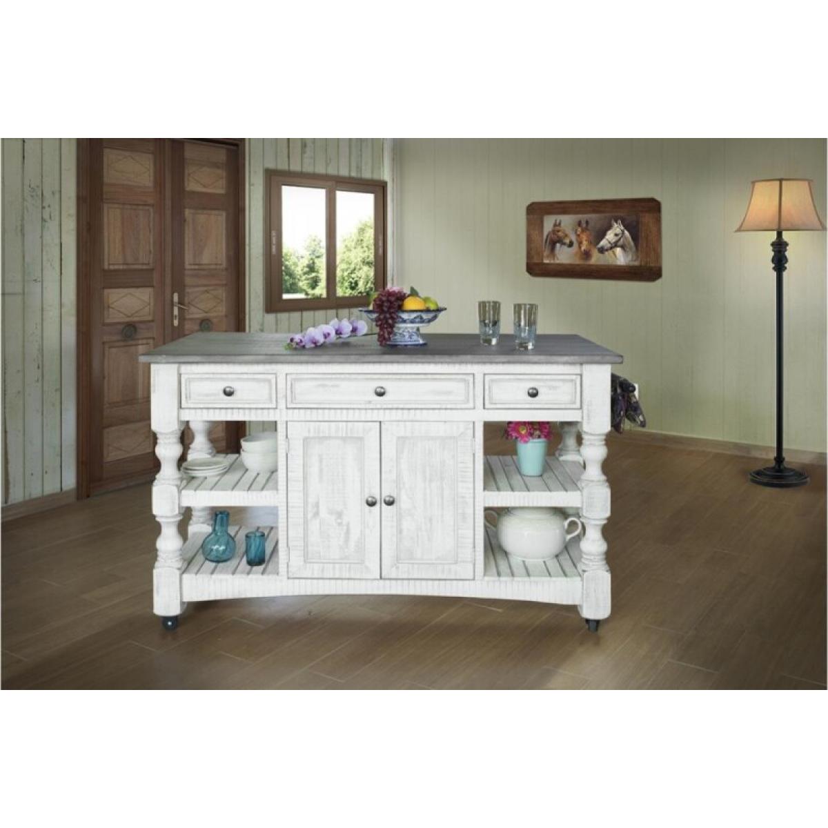 3 Drawer, 2 Doors Wood Island - Stone - Image 3