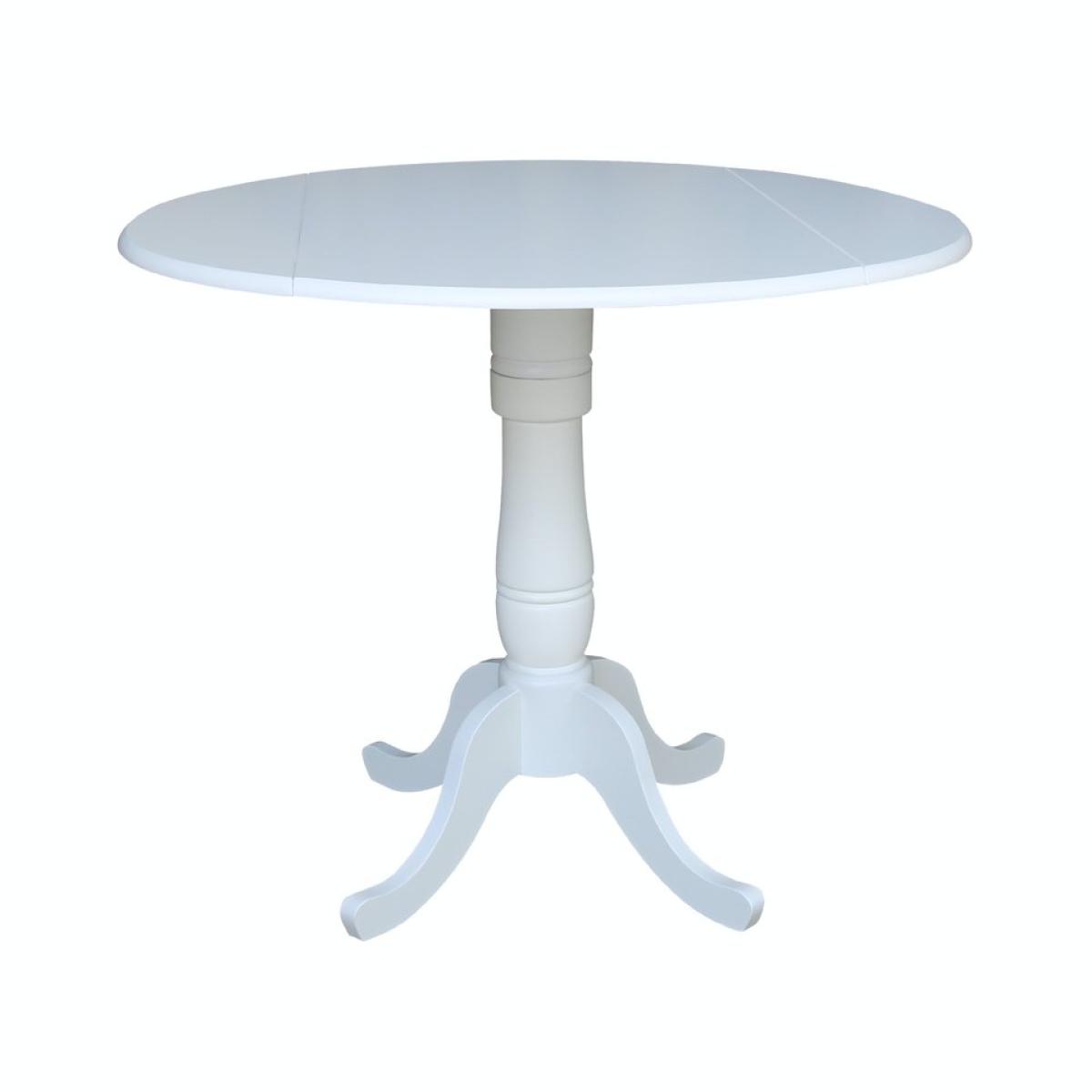 6eb8292f47d602f3bf1d5ef4eb22e6c9 Dining Essentials - 42" Drop Leaf Pedestal Table Top w/36"H Traditional Pedestal w/Extension in Pure White - T08-42DPT - Image 1