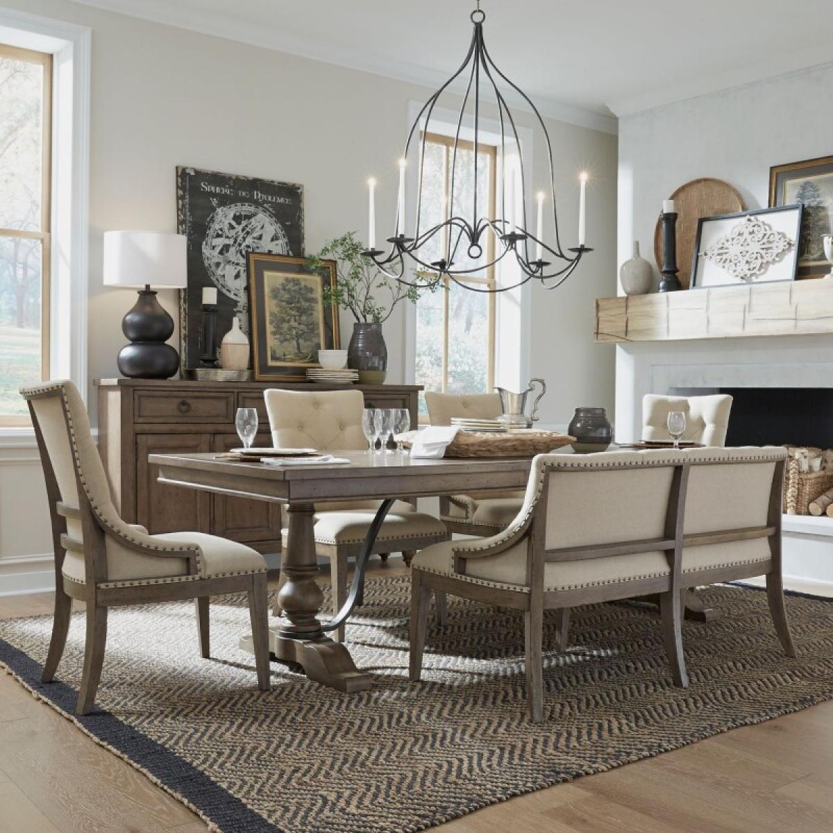 Americana Farmhouse 6 Piece Trestle Table Set - Image 2