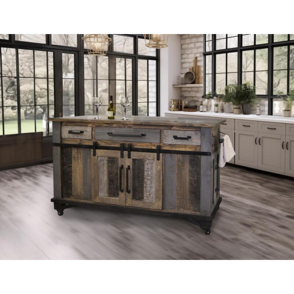 3 Drawer 6 Doors Kitchen Island - Loft Brown - Image 3
