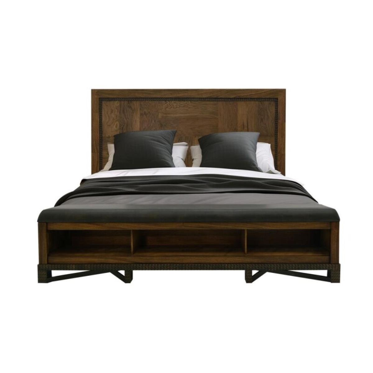 5/0 Queen footboard bench with three cubbies for storage - Walnut - Image 2