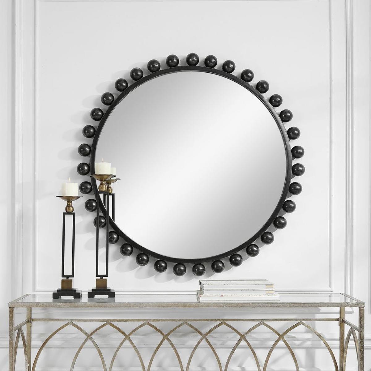 Cyra Round Mirror, Black - Image 5