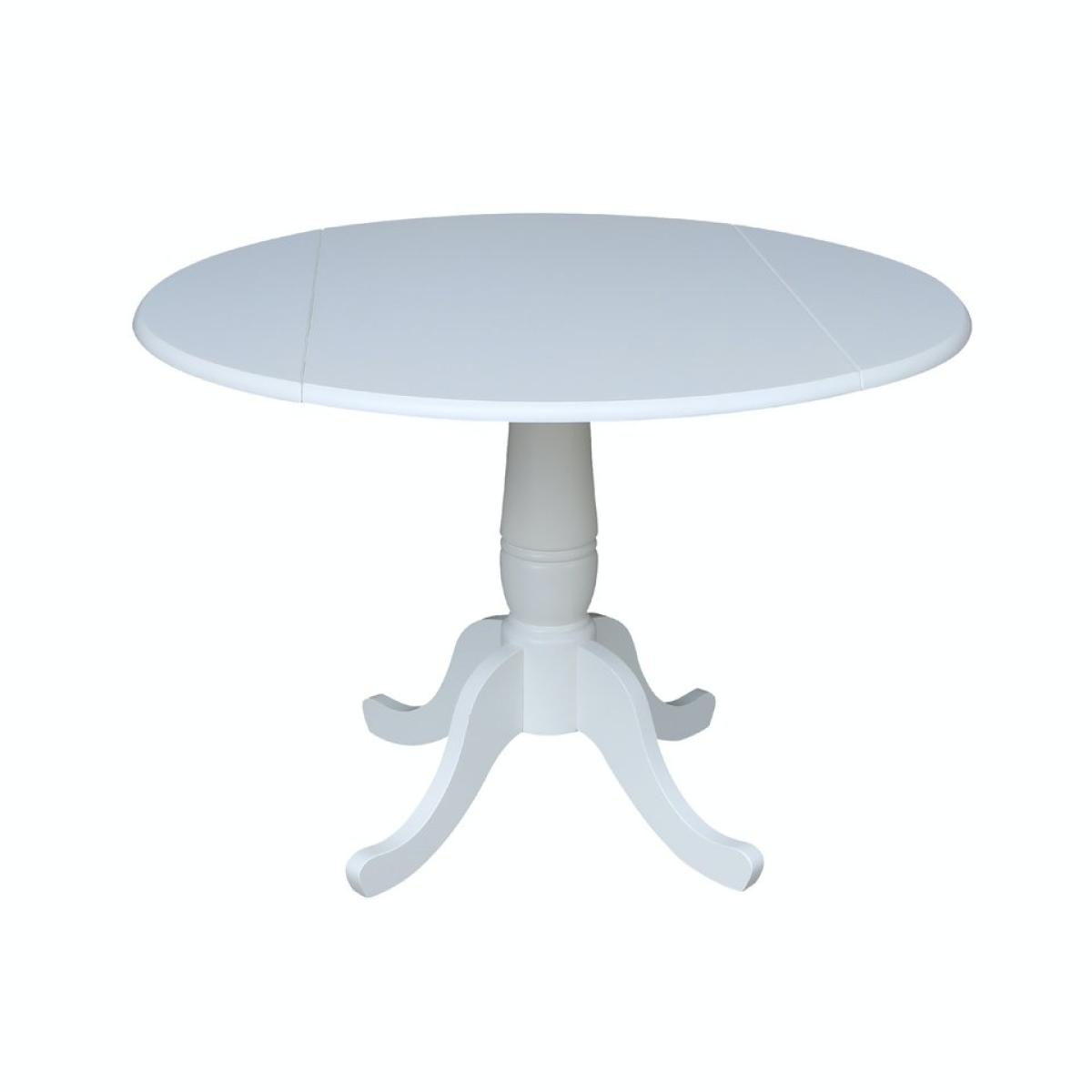 Dining Essentials - 42" Drop Leaf Pedestal Table Top w/ 30"H Traditional Pedestal in Pure White - Image 2