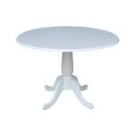 Dining Essentials - 42" Drop Leaf Pedestal Table Top w/ 30"H Traditional Pedestal in Pure White