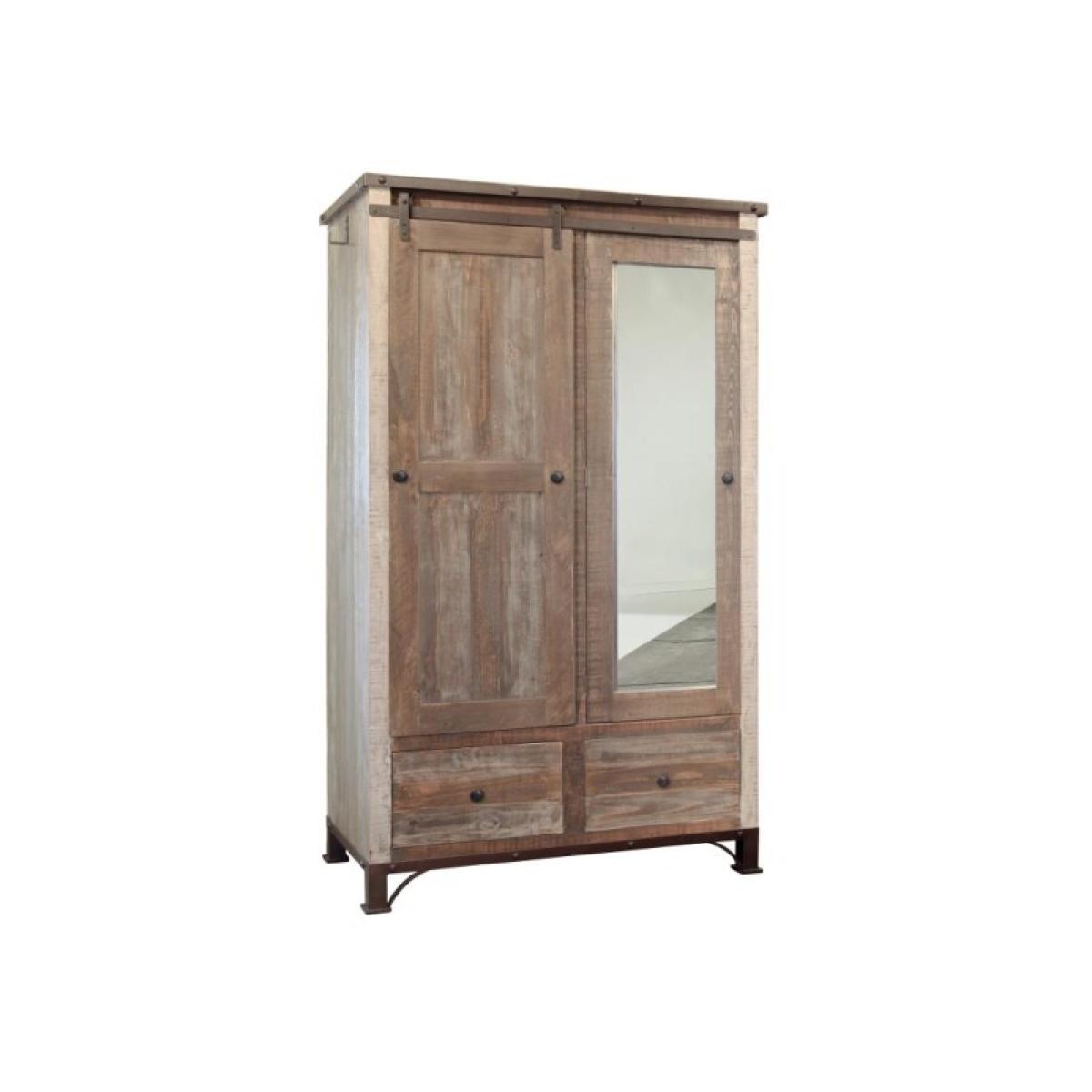 2 Drawer, 1 Sliding Door, 1 Mirror Door Armoire - Antique - Image 2