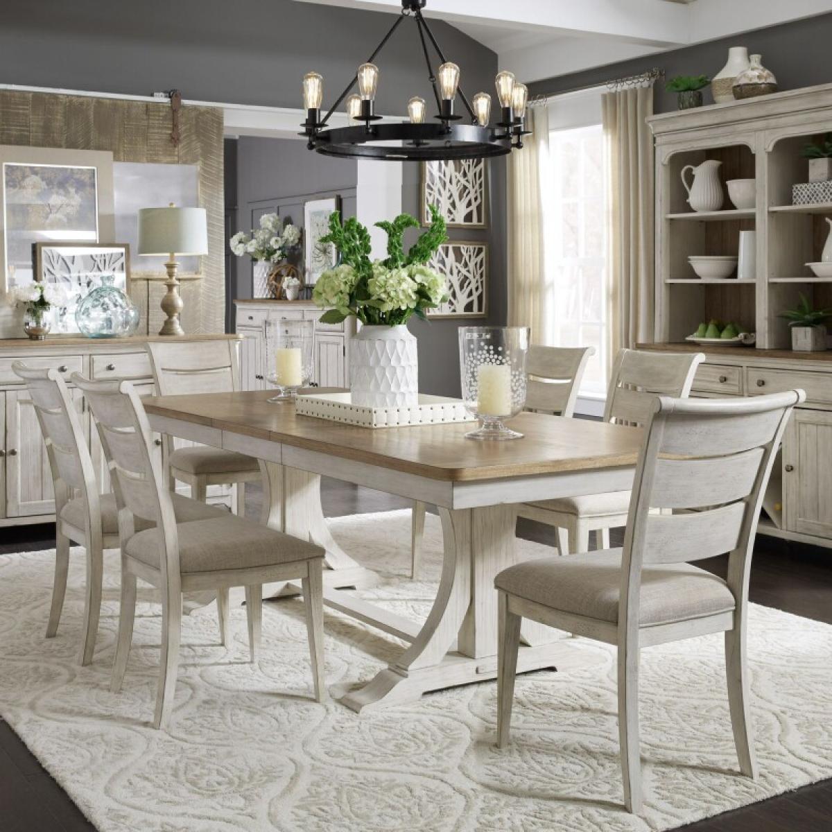 Farmhouse Reimagined Opt 7 Piece Trestle Table Set - Image 2