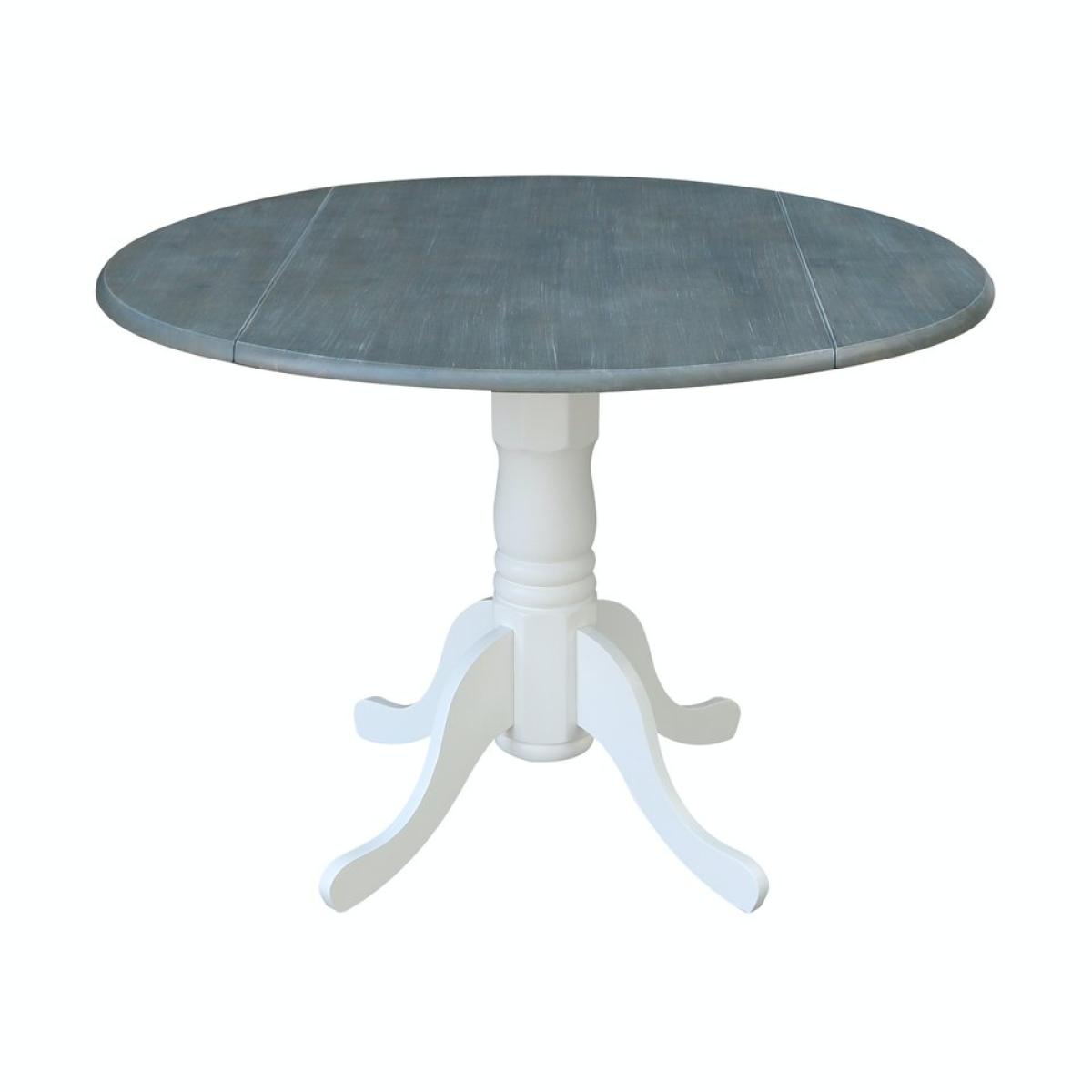 7cfa9d19e6873499827504d0c8a0837c Dining Essentials -Round Drop Leaf Pedestal Table in Heather Gray & White - Image 1