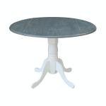 Dining Essentials -Round Drop Leaf Pedestal Table in Heather Gray & White
