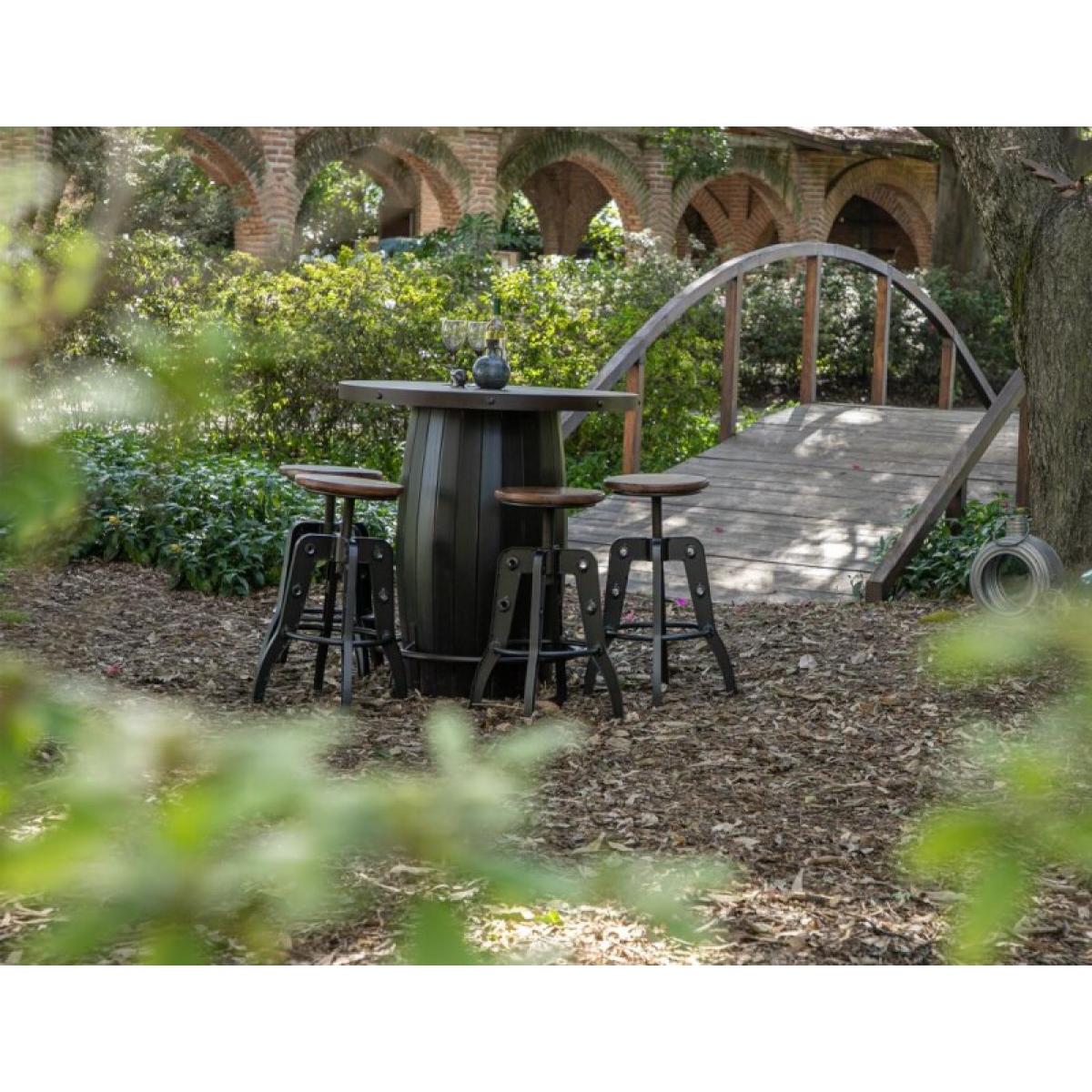 Wooden Round Seat Adjustable 24-30" Swivel Iron Base Barstool - Parota - Image 4